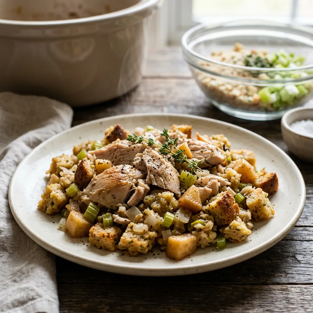 Finished Crockpot Turkey Cutlets With Stuffing Recipe dish