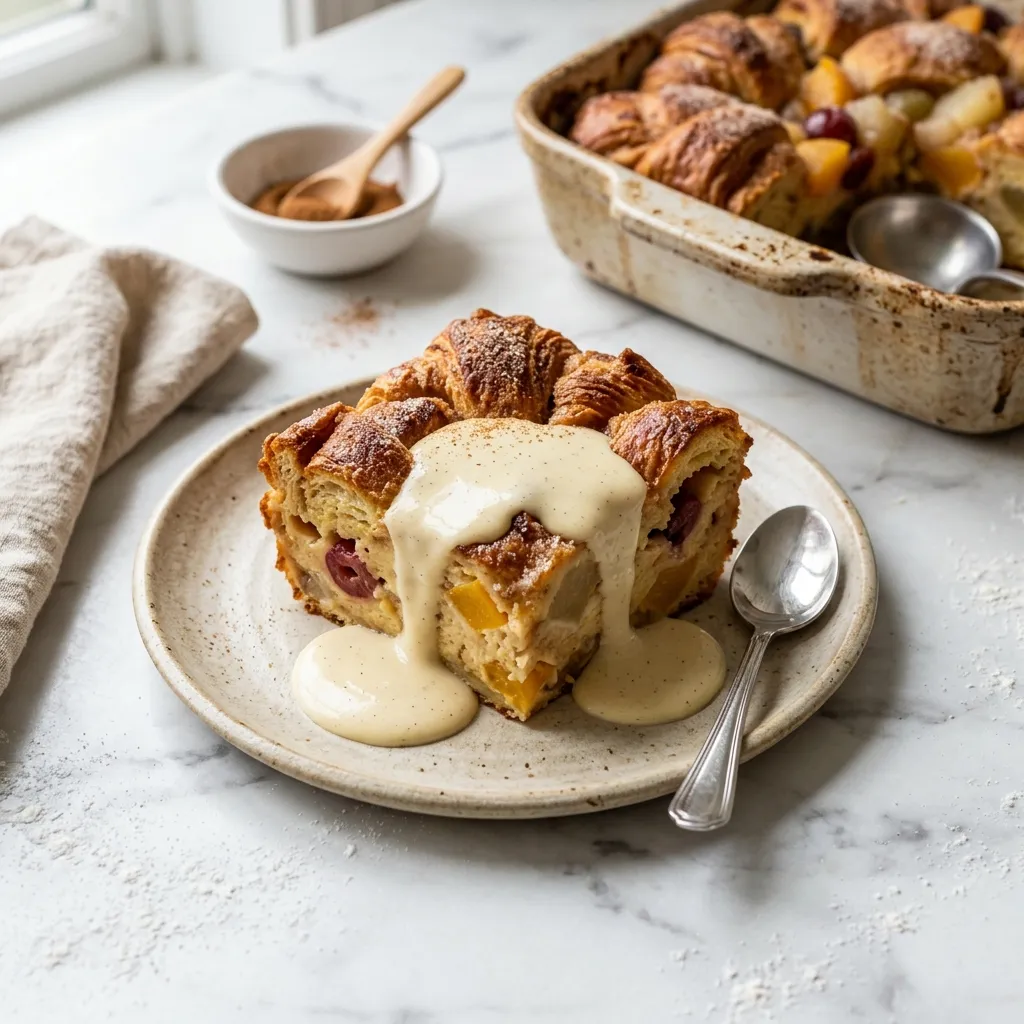 Croissant Bread Pudding With Vanilla Sauce