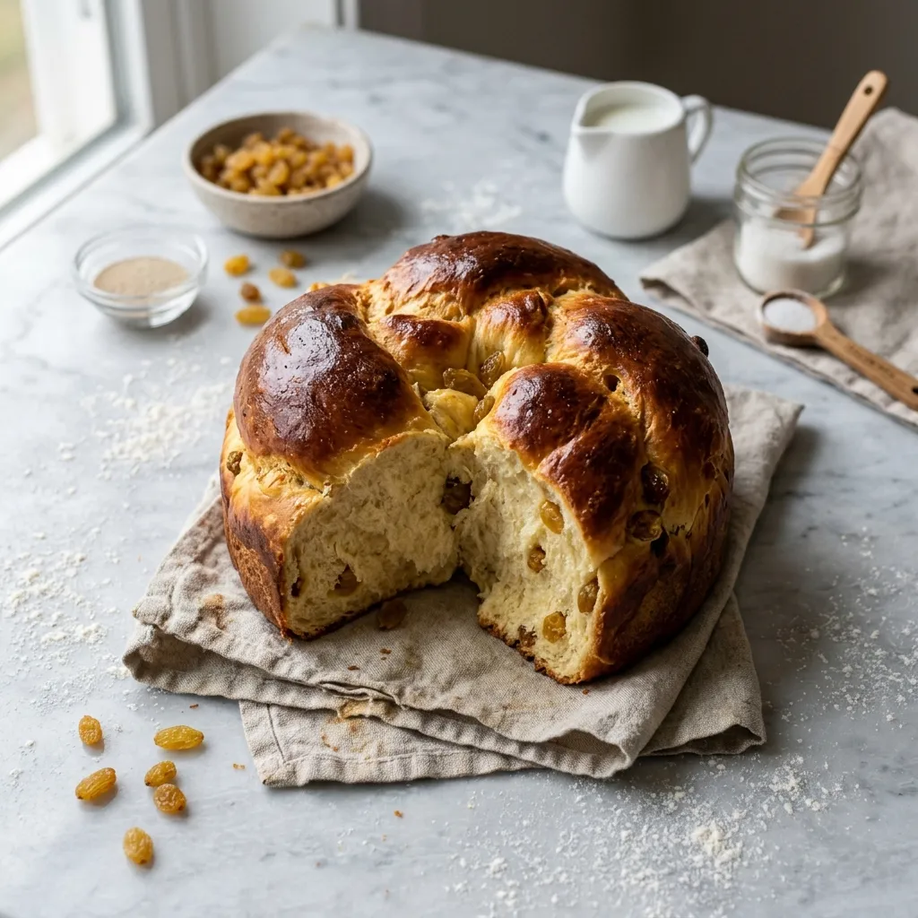 Czech/Bohemian Braided Egg Bread With Raisins (Houska)