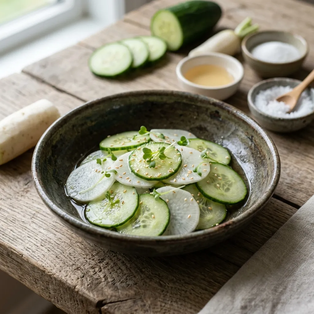 Daikon and Cucumber Sunomono Salad