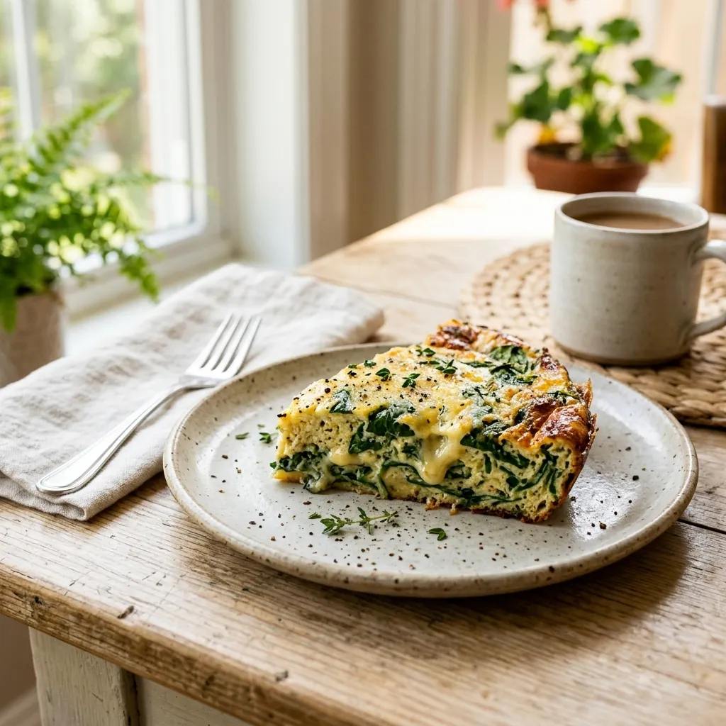 Finished Dairy-Free Crustless Keto Spinach Quiche dish