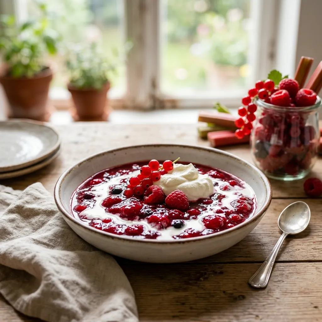 Danish Red Berry Pudding (Rødgrød Med Fløde)