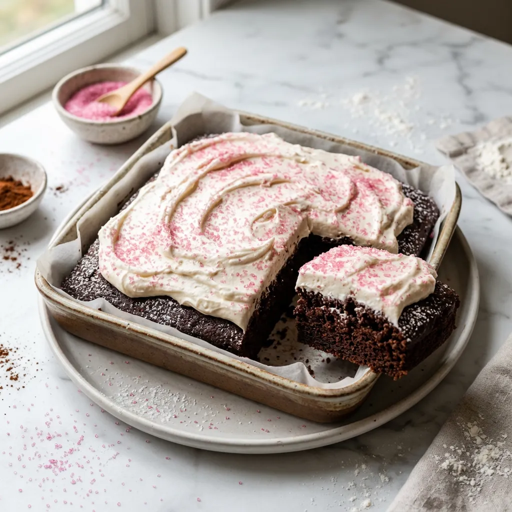 Devil’s Food Snacking Cake with Marshmallow Frosting