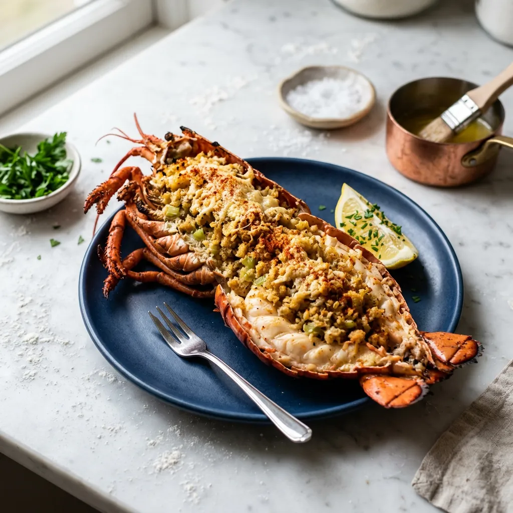 Finished Easy and Elegant Baked Stuffed Lobster dish
