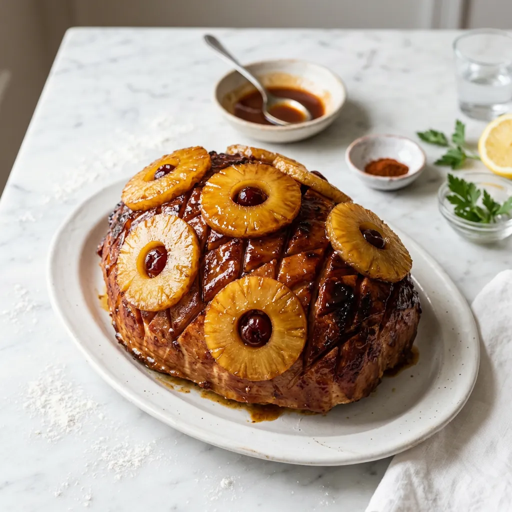 Finished Easy Baked Ham With Pineapple dish