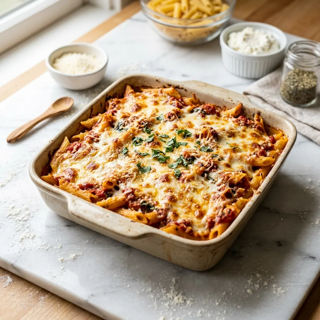 Easy Baked Ziti With Three Cheeses