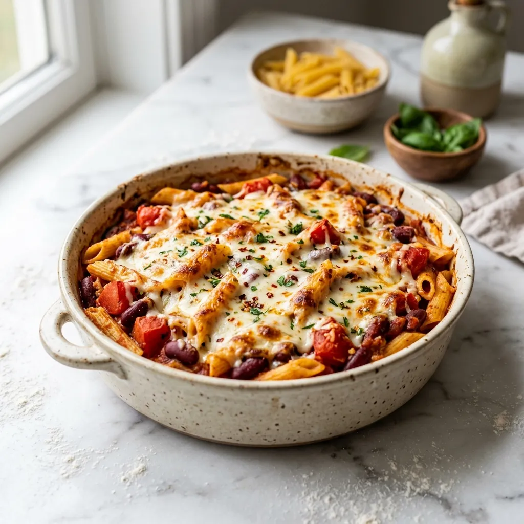Easy Cheesy Pasta and Bean Casserole