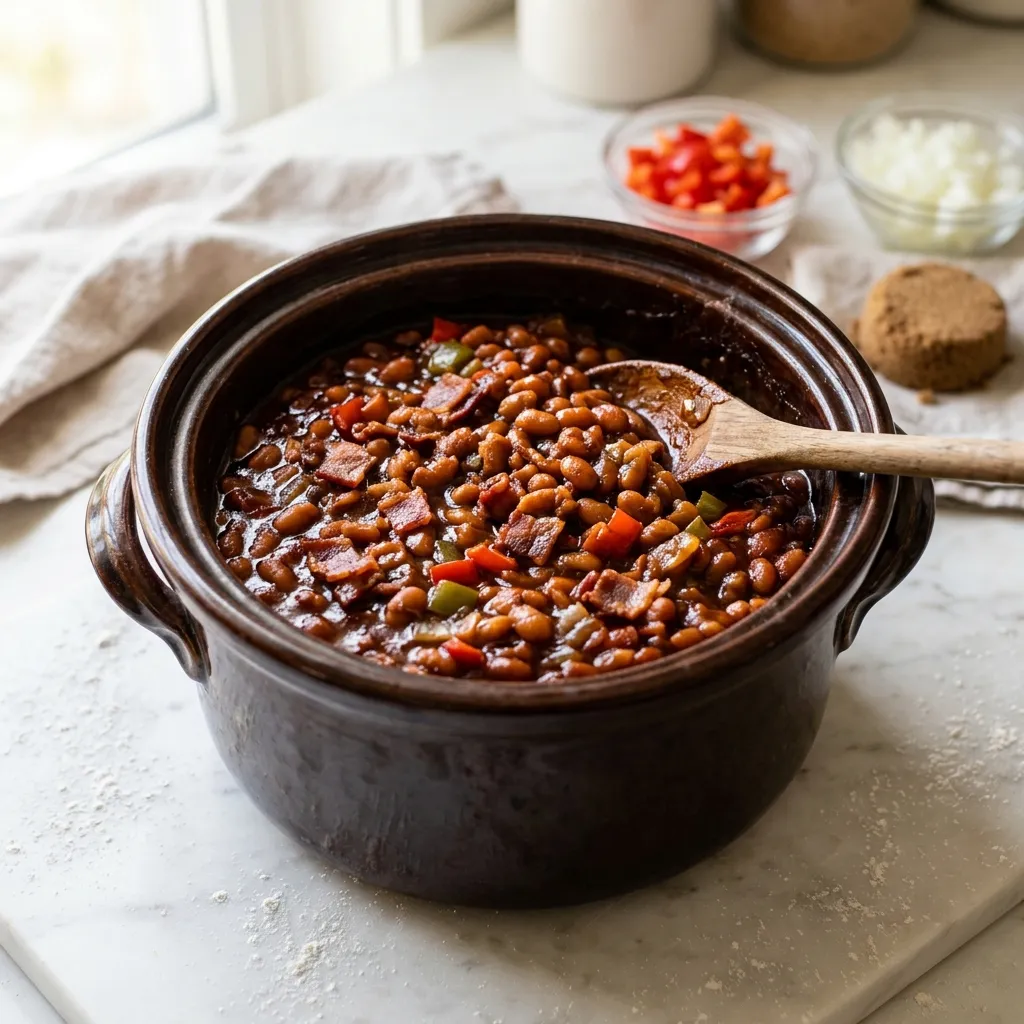 Easy Crock Pot Barbecue Baked Beans With Bacon