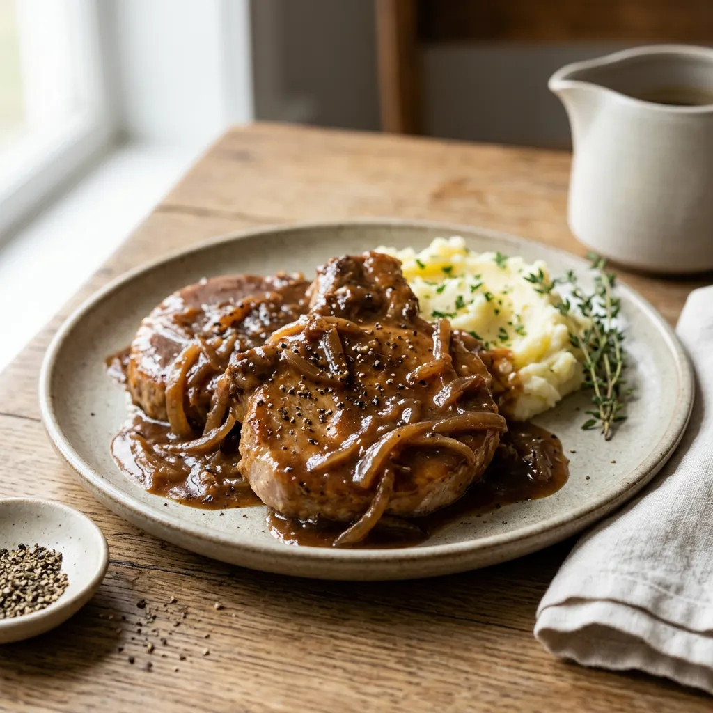 Finished Easy Crock Pot Pork Chops With Onion Soup Mix dish