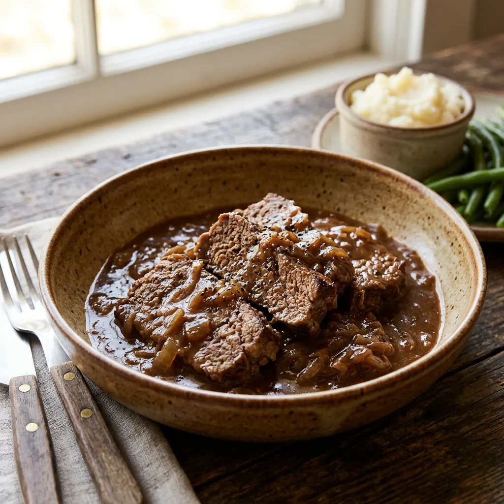 Finished Easy Crock Pot Steak and Gravy dish
