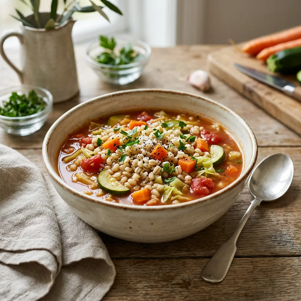 Easy Homemade Vegetarian Barley and Vegetable Soup