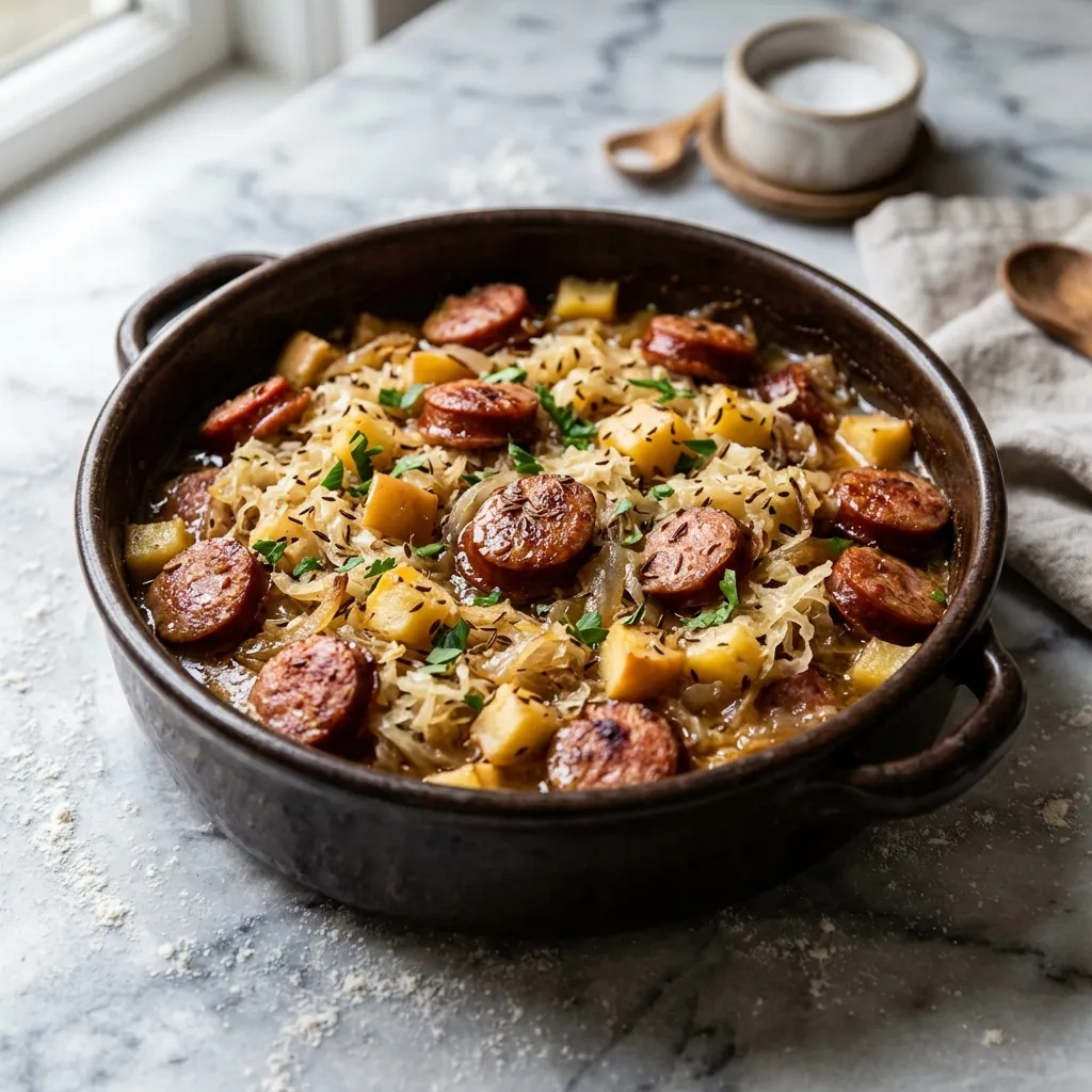 Easy Sausage Bake With Sauerkraut and Apples