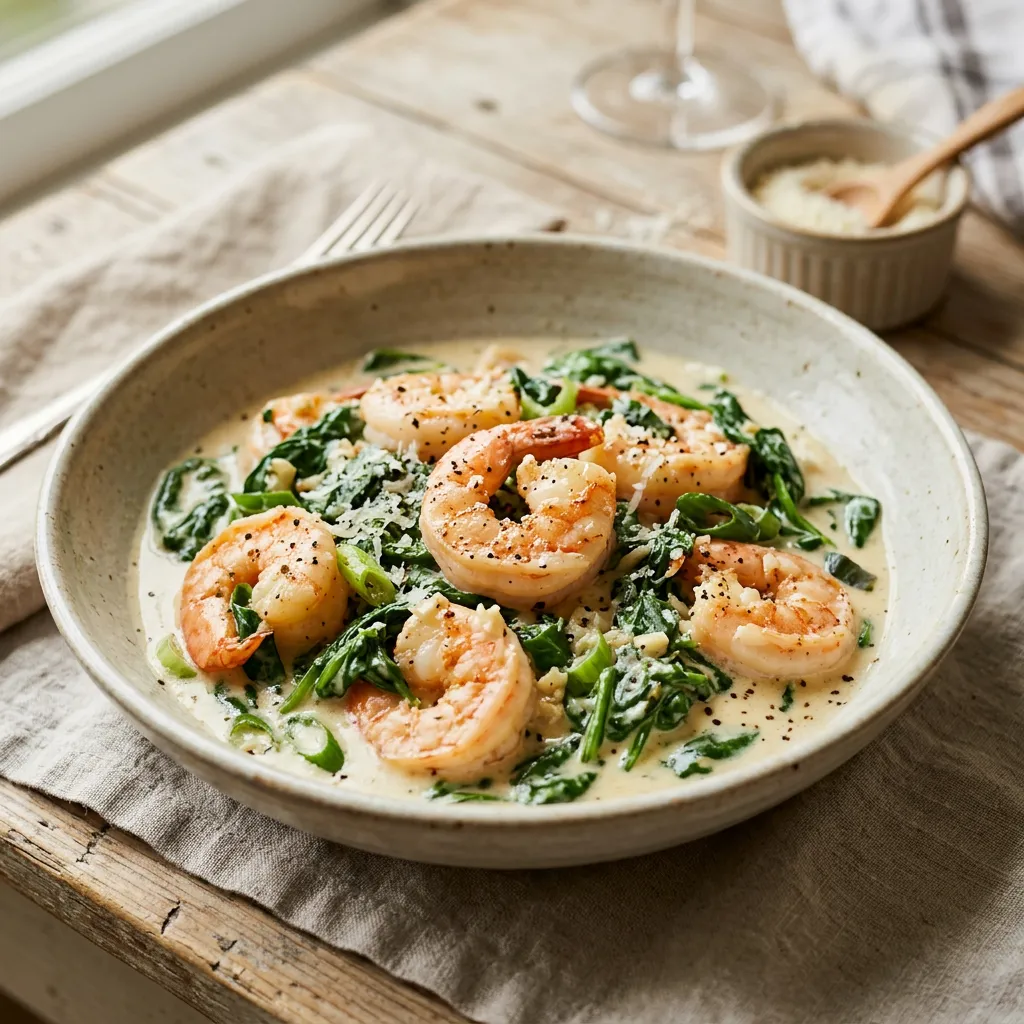 Easy Shrimp With Spinach and Alfredo Sauce