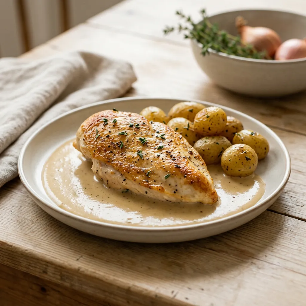 Finished Easy Skillet Chicken With Veloute Sauce dish