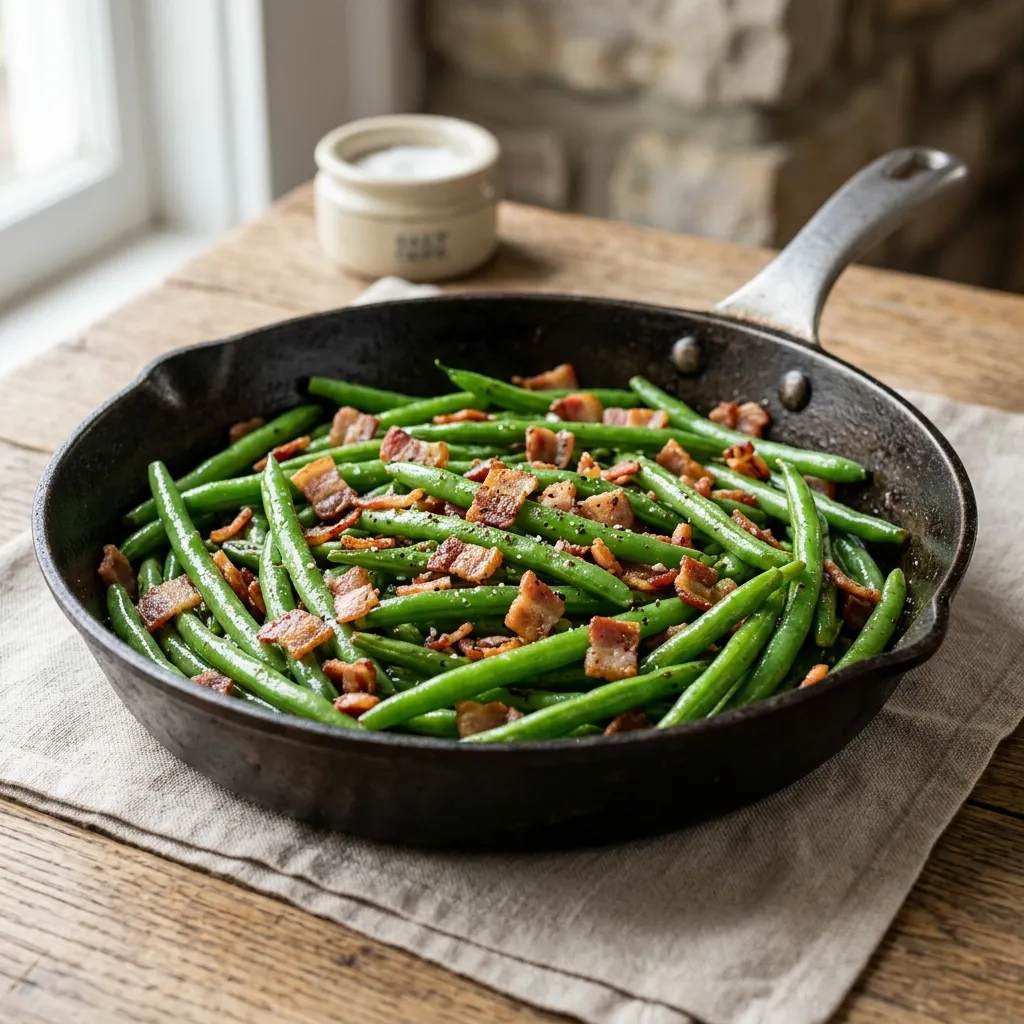 Easy Skillet Green Beans and Bacon