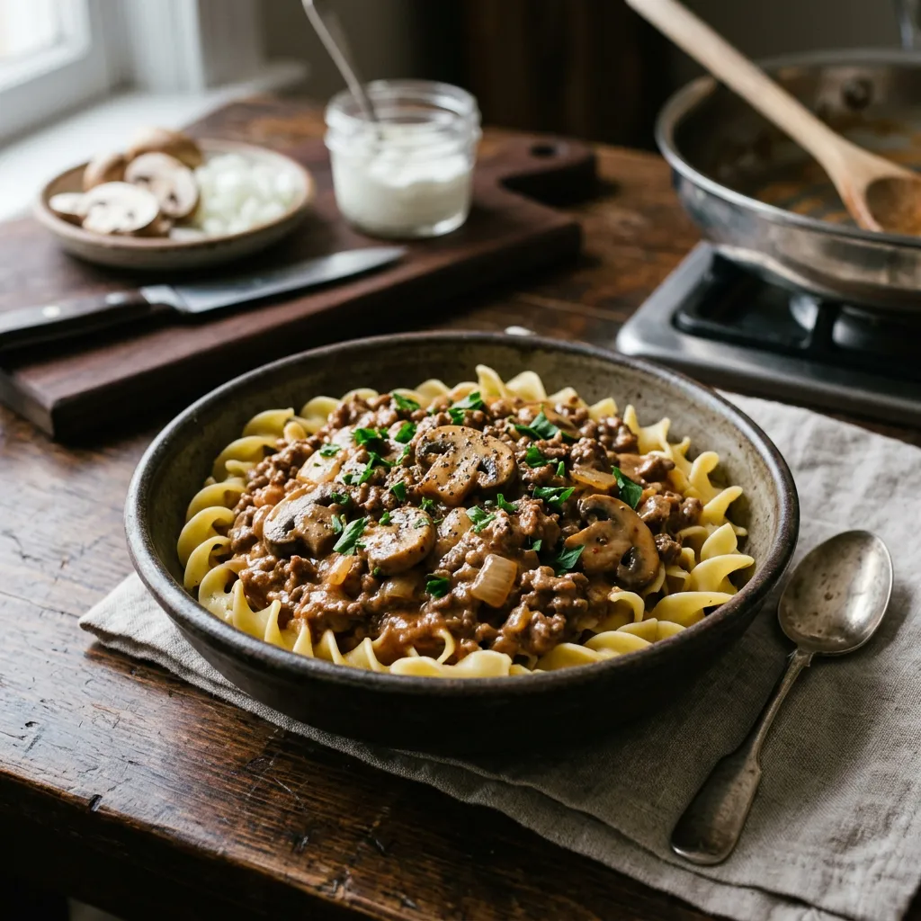 Easy Stovetop Ground Beef Stroganoff