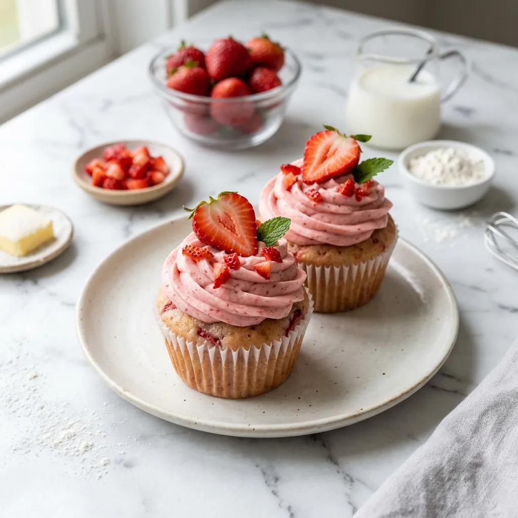 Easy Strawberry Cupcakes With Fresh Strawberries