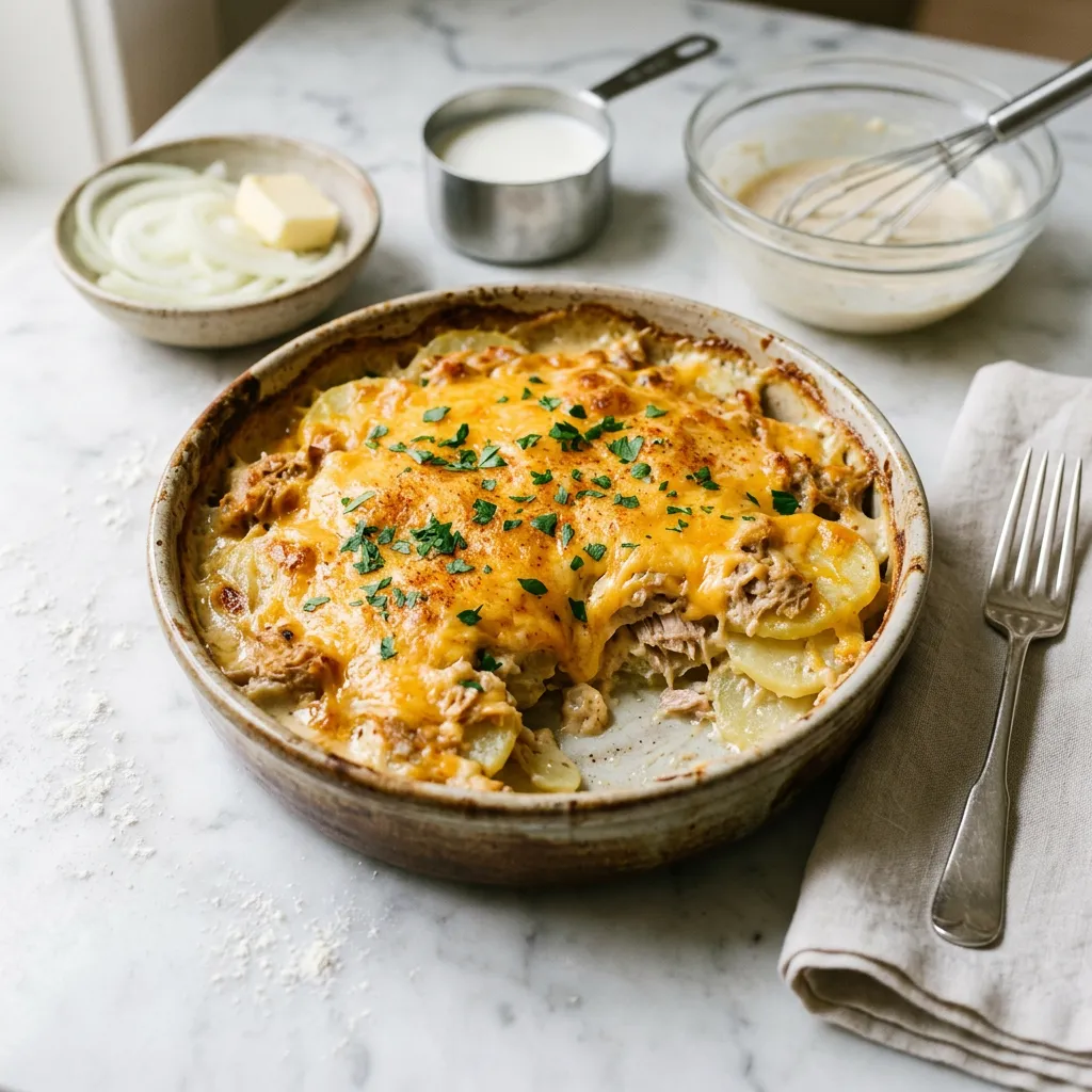 Finished Easy Tuna Potato Bake dish