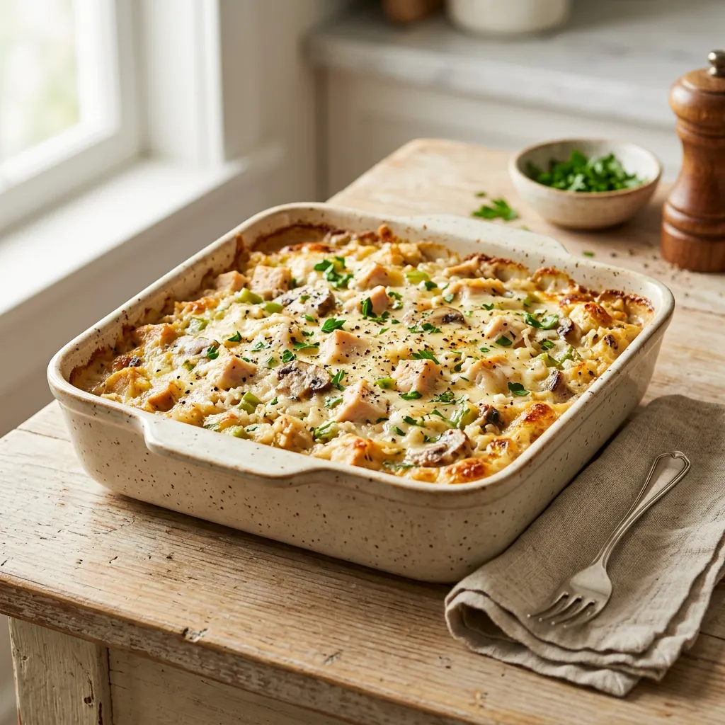 Finished Easy Turkey and Rice Casserole dish