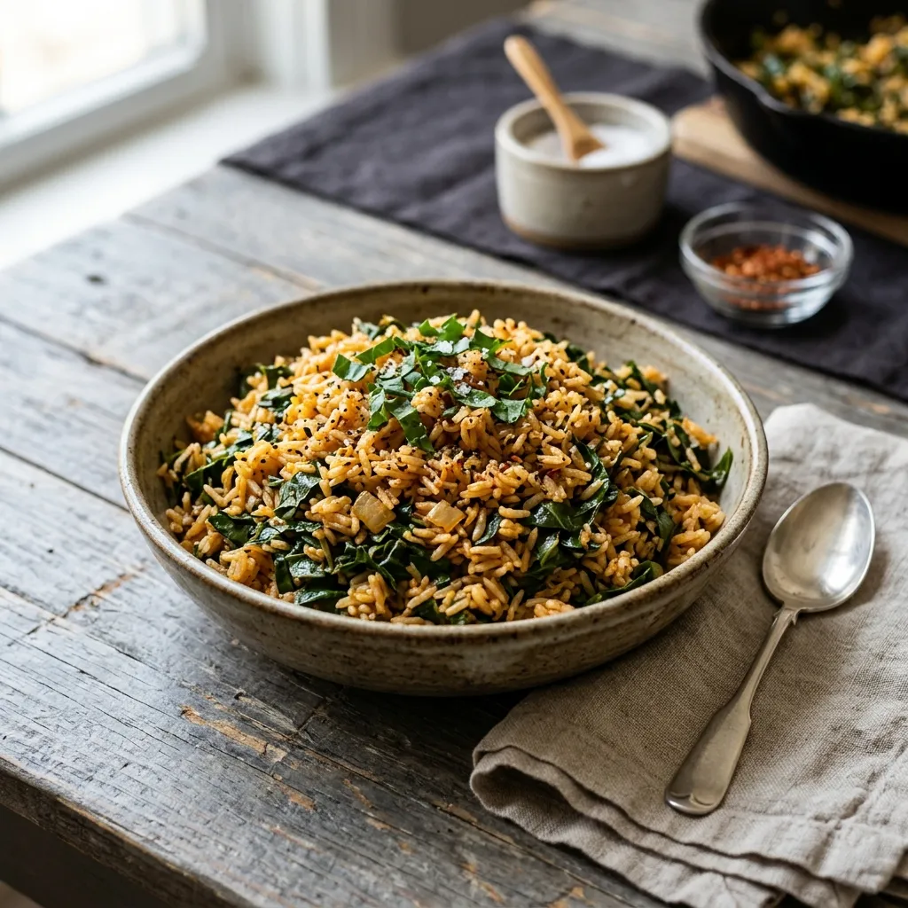 Easy Vegan Dirty Rice and Collard Greens