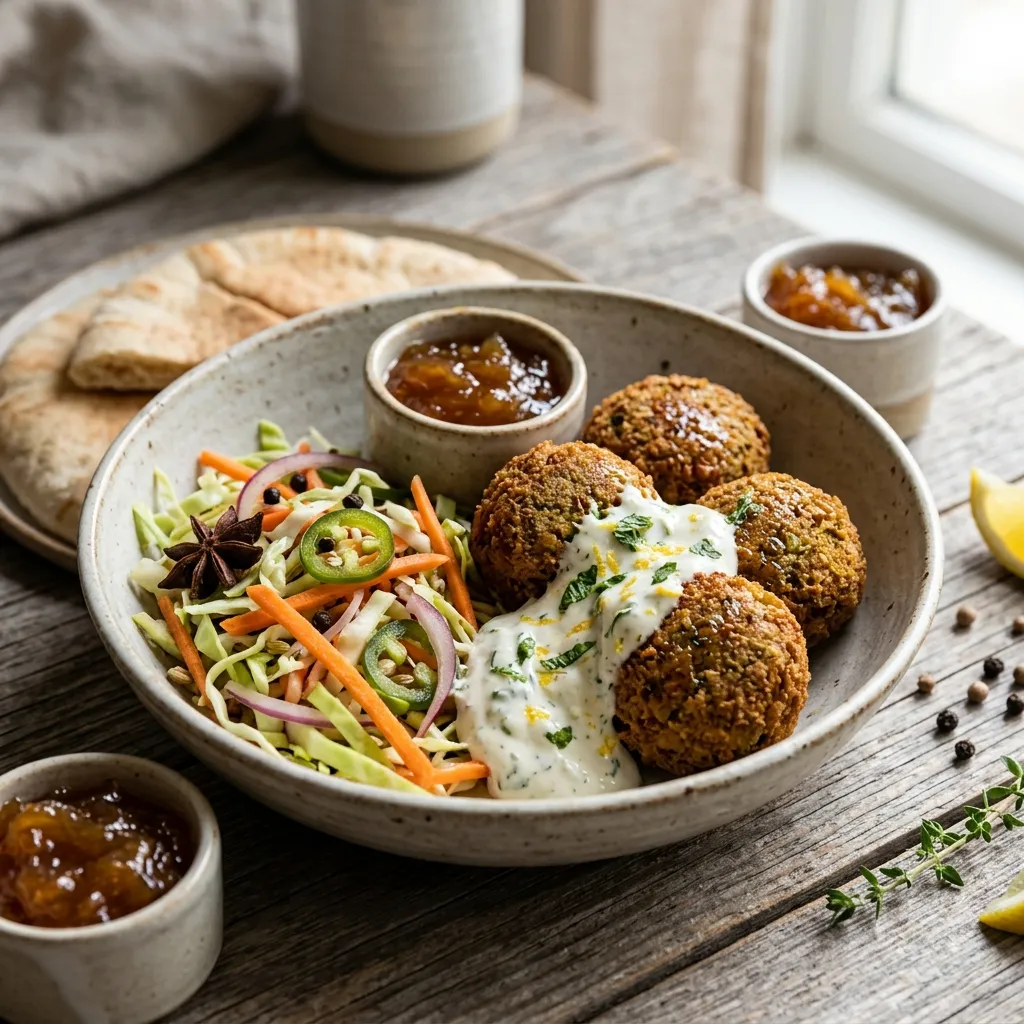 Ellen's Falafel With Pickled Vegetables and Minted Lemon Yogurt