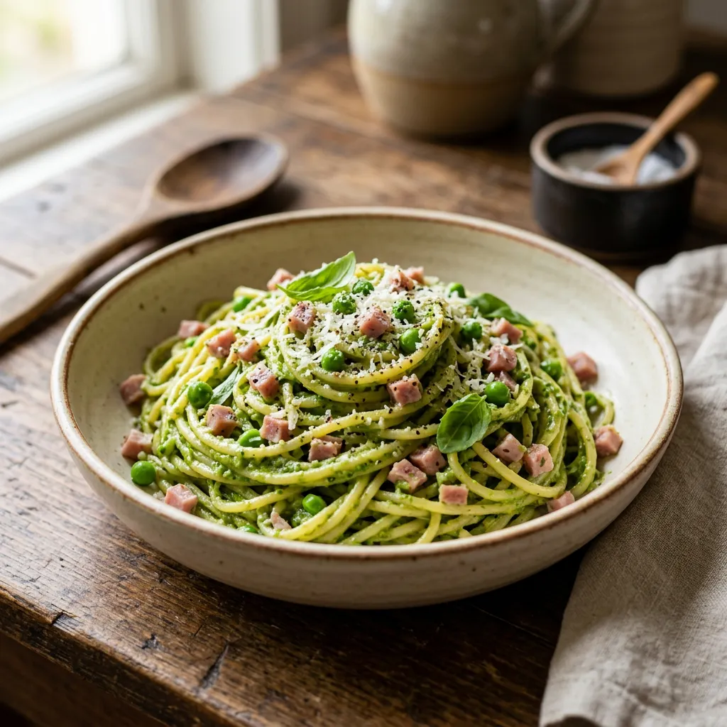 English Pea Pesto Pasta With Ham