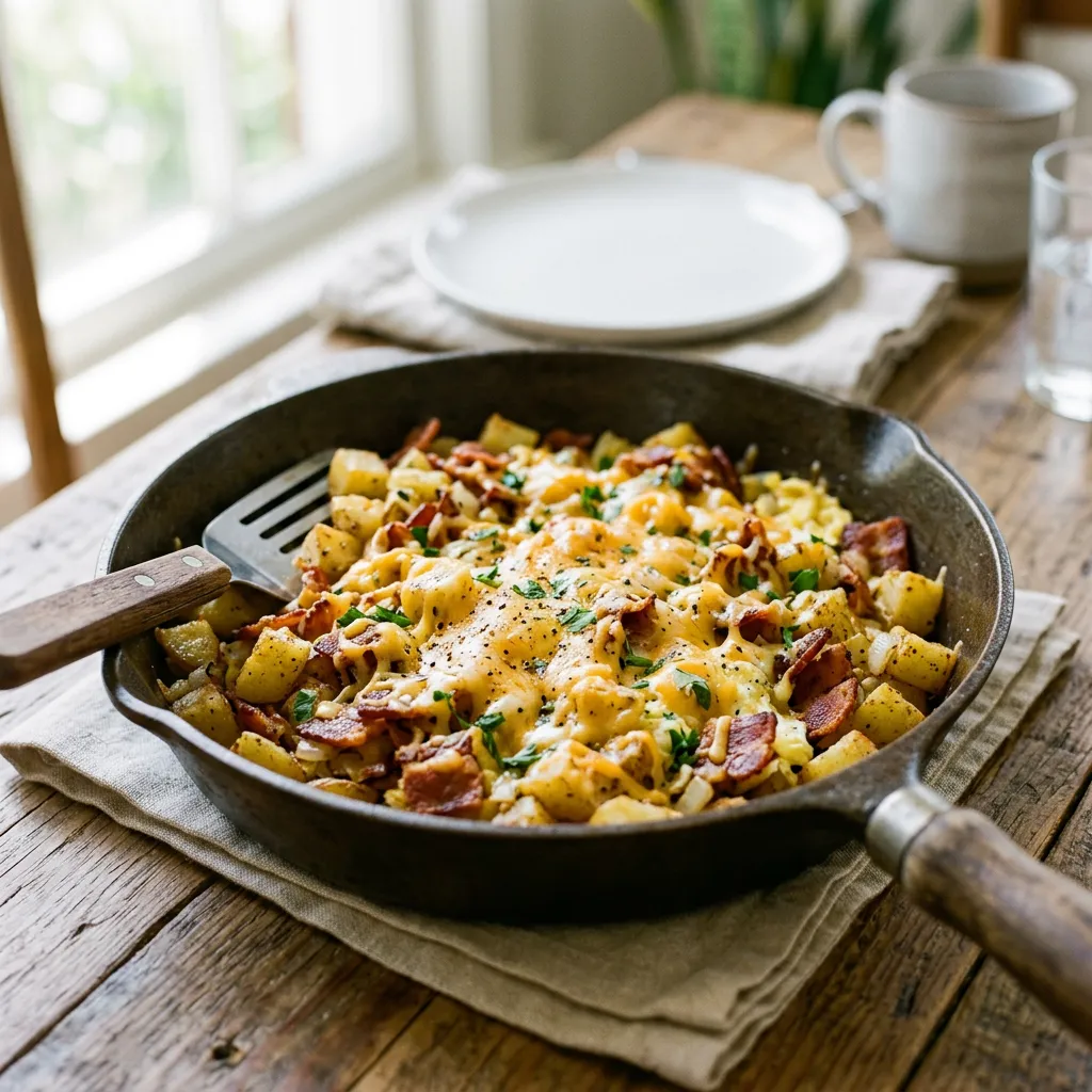 Farmers Breakfast Skillet With Bacon and Eggs