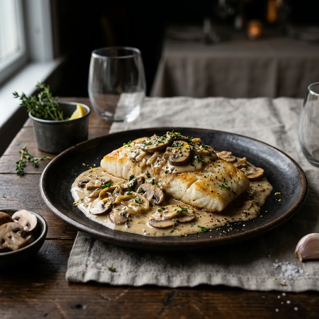 Finished Fish Fillets With Mushroom Sauce dish