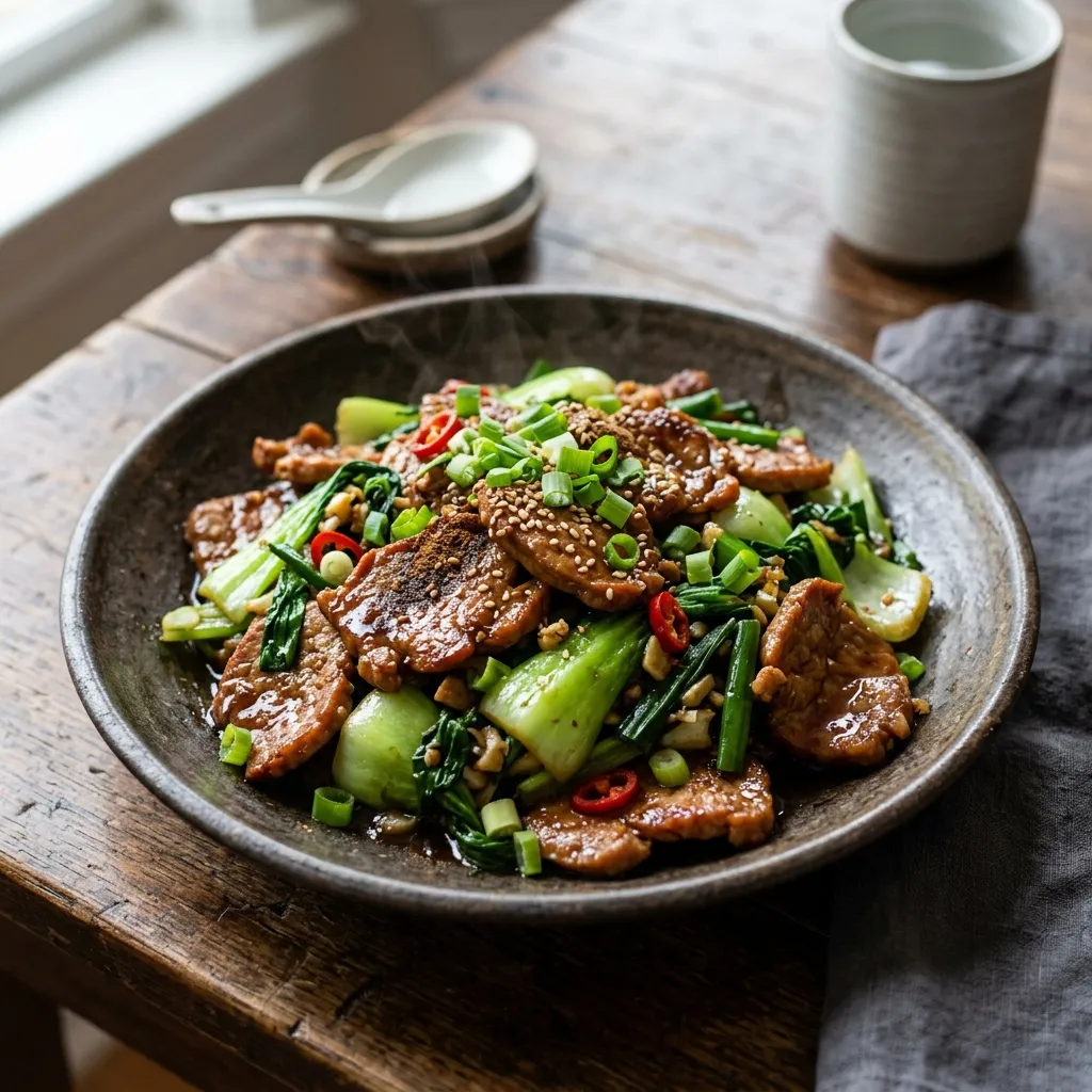 Five-Spice Pork With Bok Choy and Green Onions Recipe