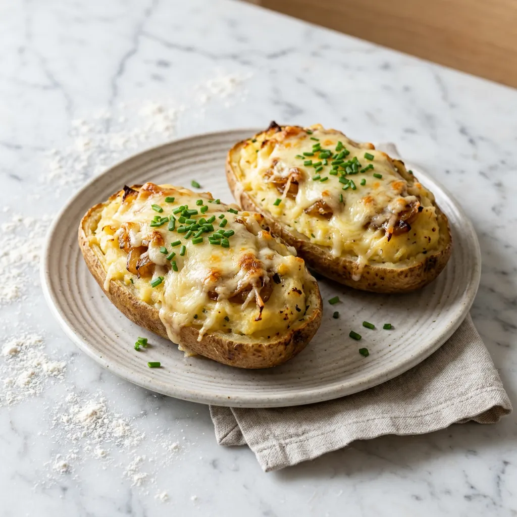 Finished French Onion Twice-Baked Potatoes dish