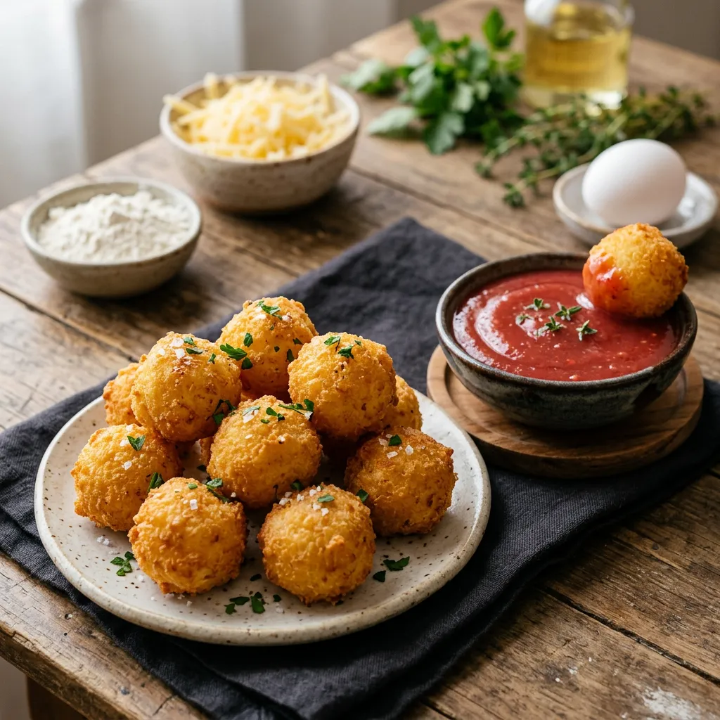 Fried Cheese Balls With Guava Dipping Sauce