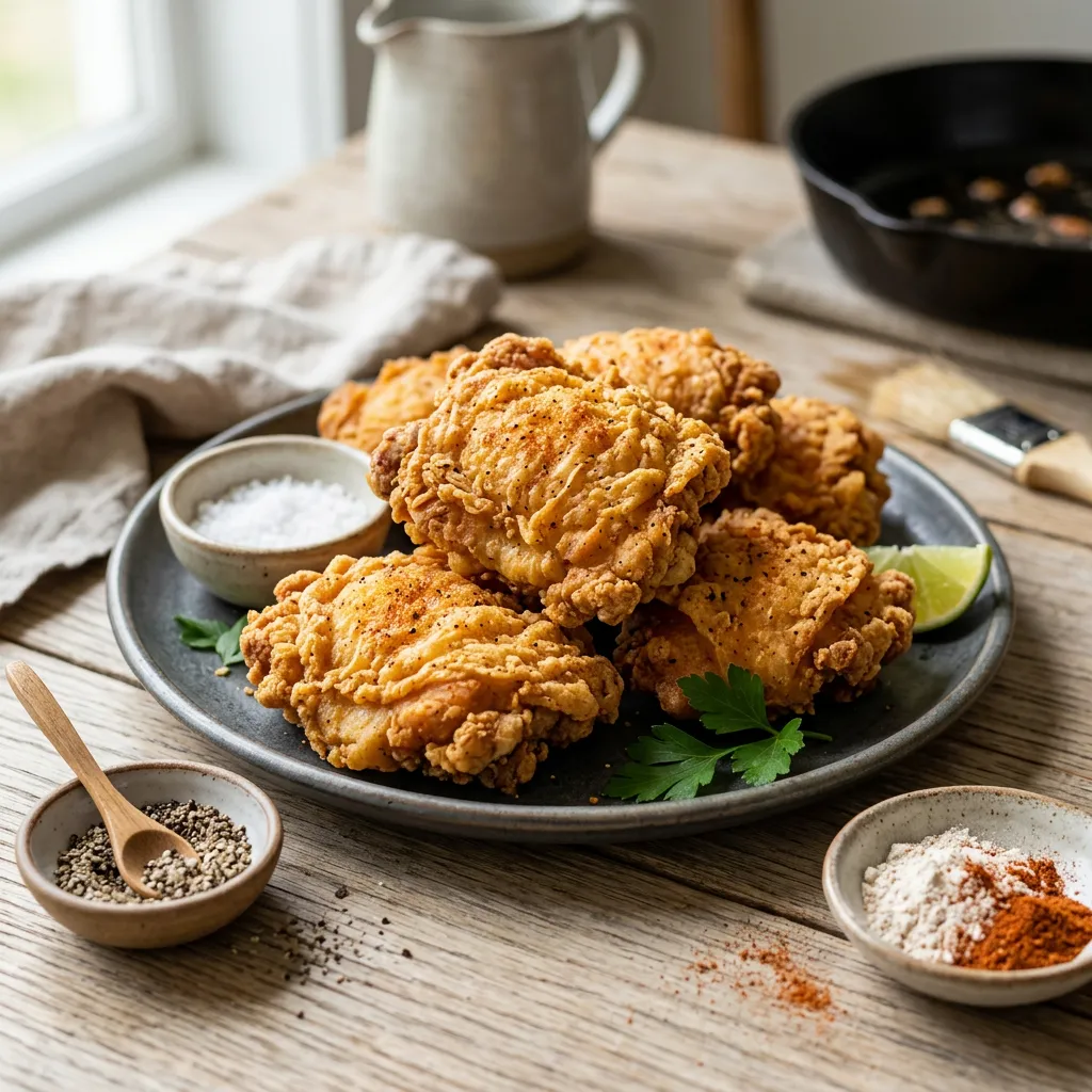 Finished Fried Chicken Thighs dish