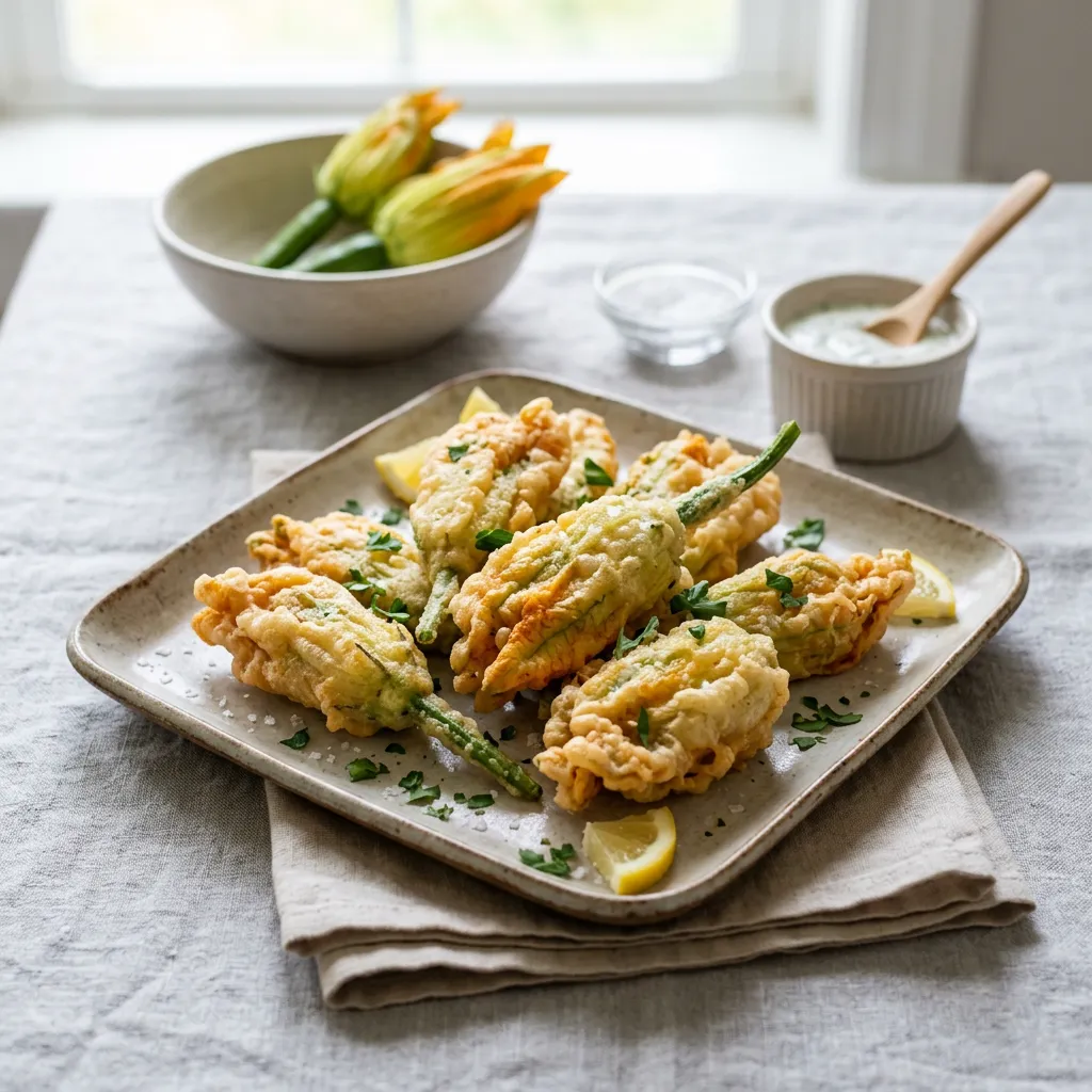 Fried Squash and Zucchini Blossoms (Fiori di Zucca Fritti)