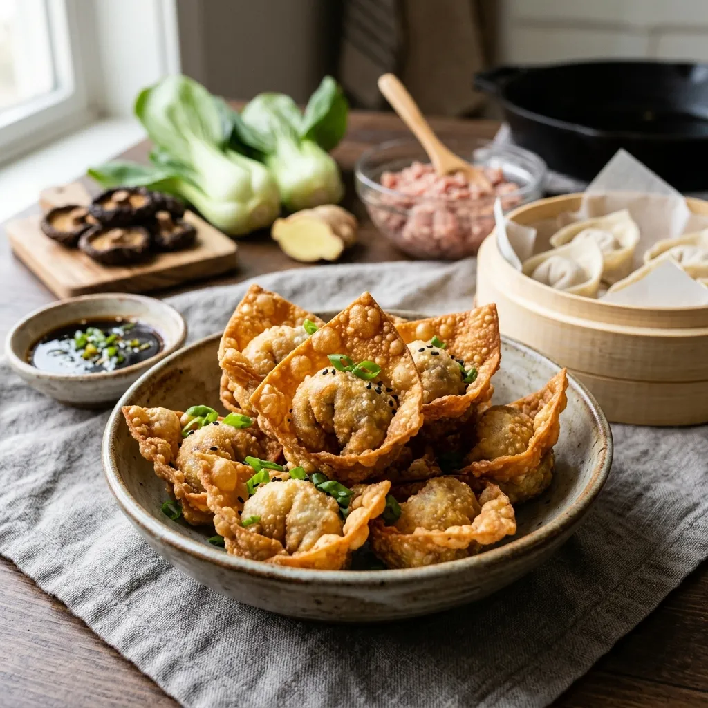 Fried Wonton With Ground Pork and Black Mushrooms