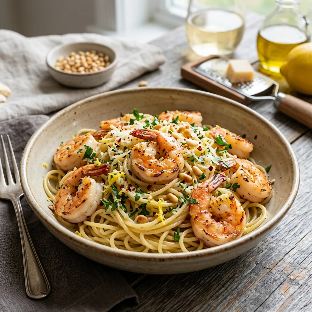Garlic Lemon Shrimp With Pasta