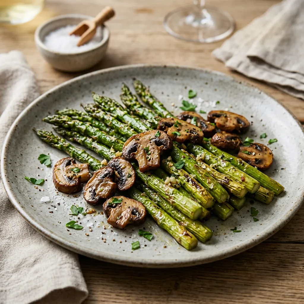 Garlic Roasted Asparagus and Mushrooms