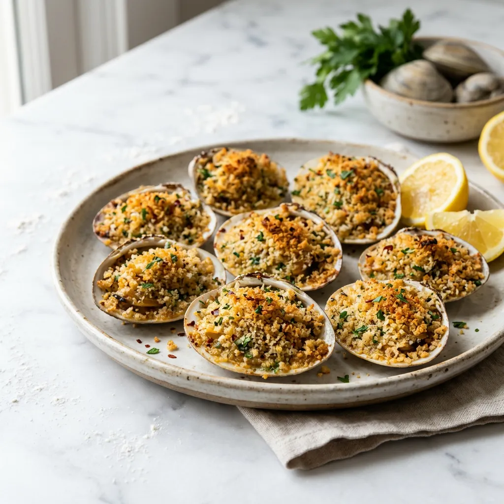 Garlicky Baked Clams