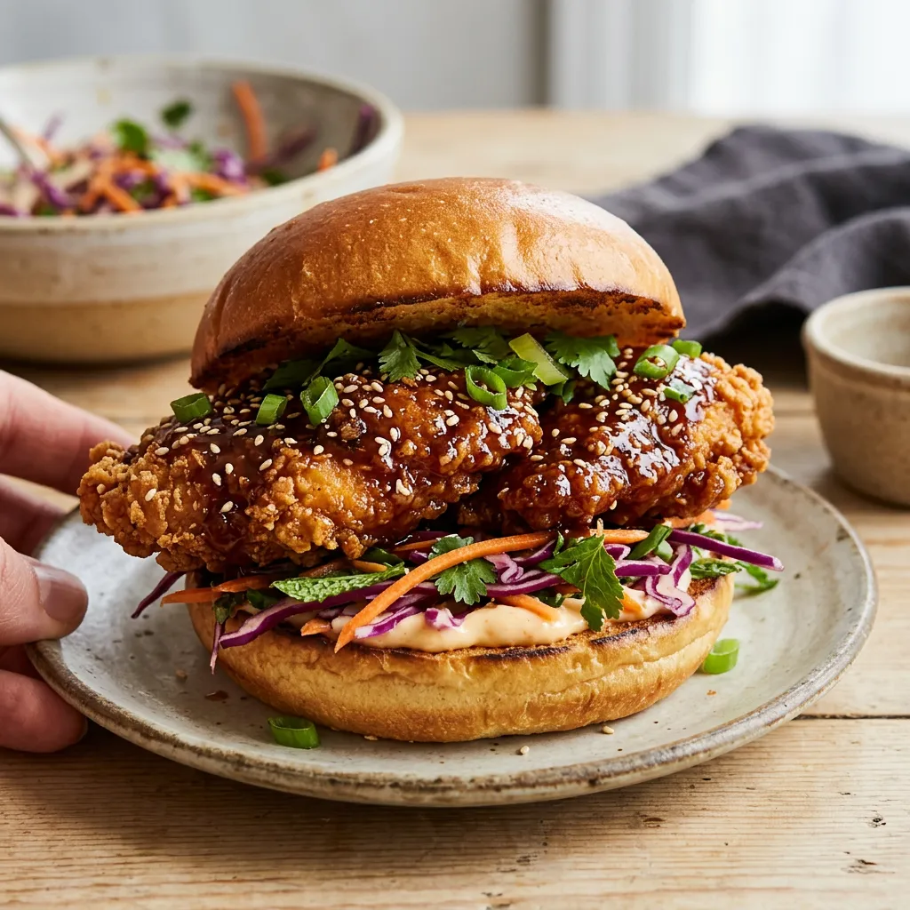 General Tso Fried Chicken Sandwich with Crunchy Asian Slaw Recipe