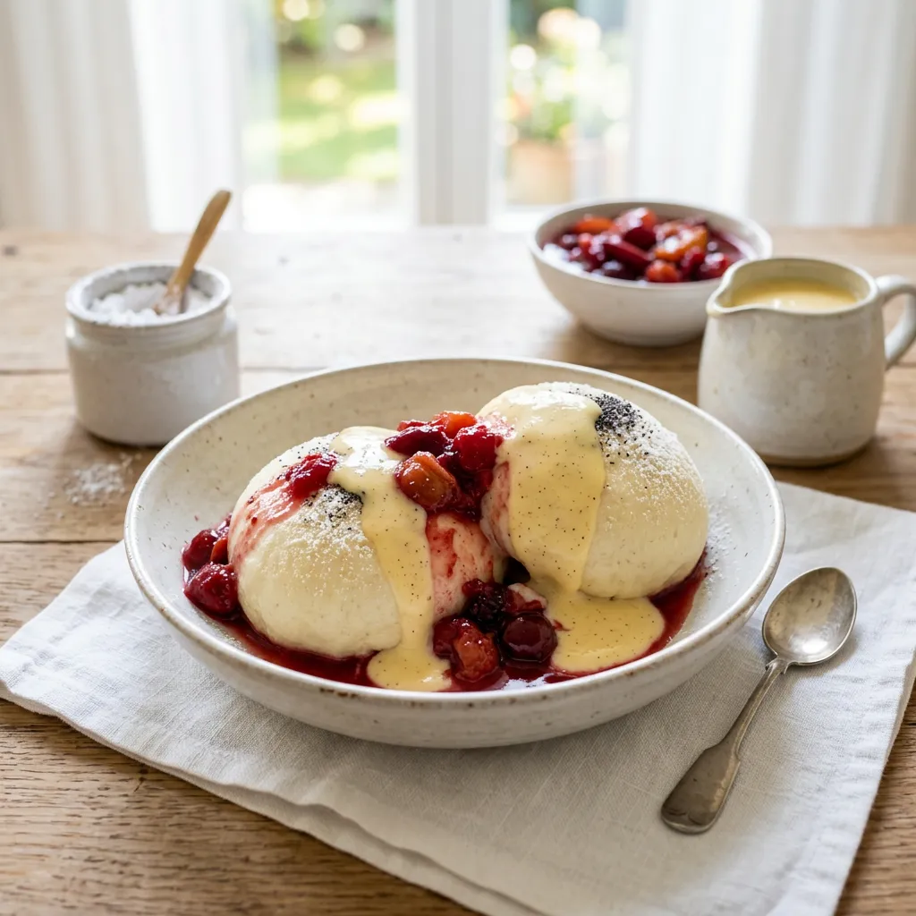 German Dumplings With Vanilla Sauce Recipe (Dampfnudeln)