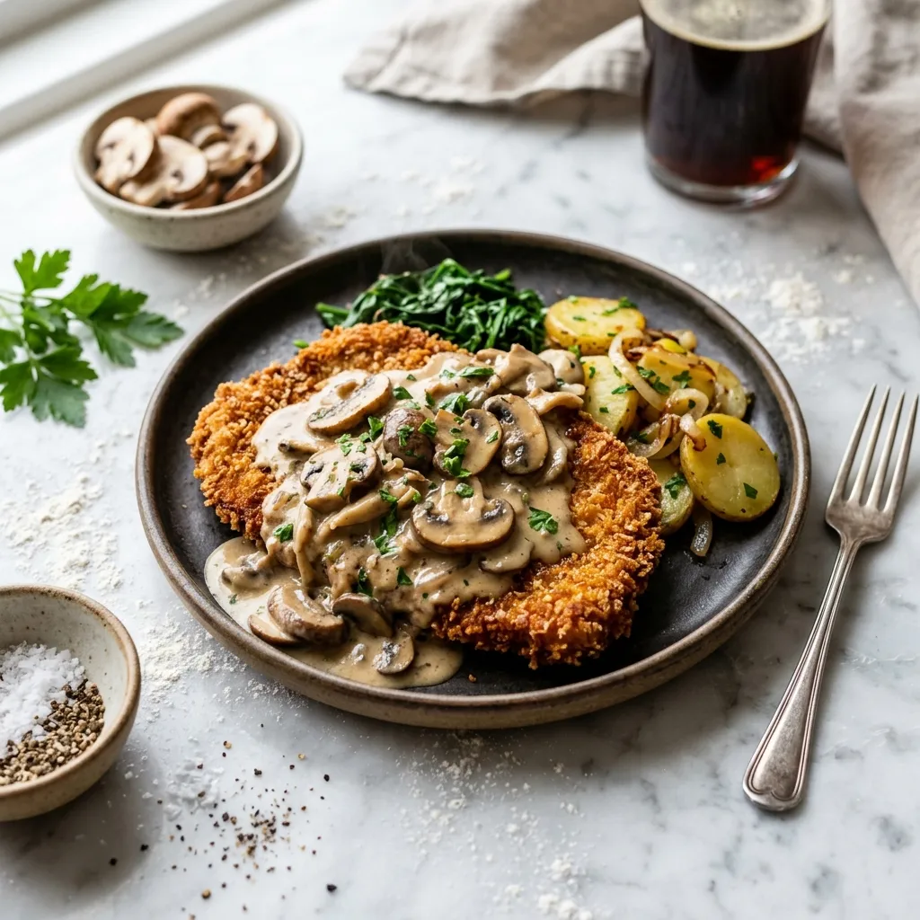 German Jaegerschnitzel With Mushroom Sauce