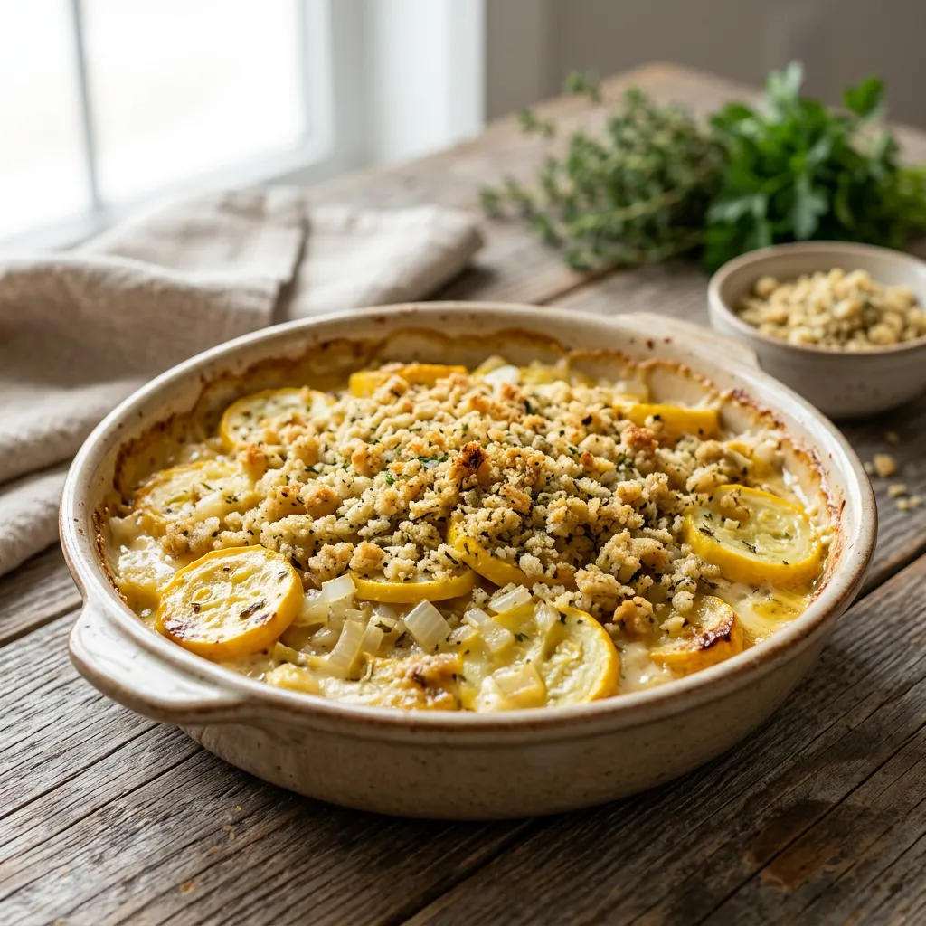 Finished Gigi's Summer Squash Casserole with Sour Cream dish