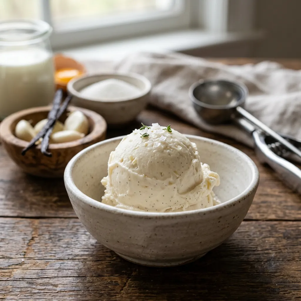 Finished Gilroy Garlic Ice Cream dish