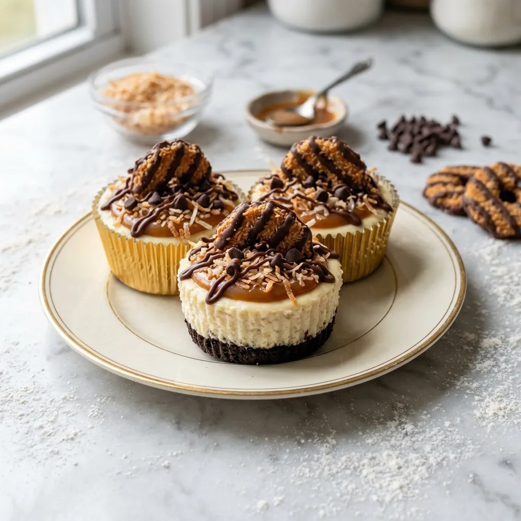 Girl Scout Samoas Mini Cheesecakes