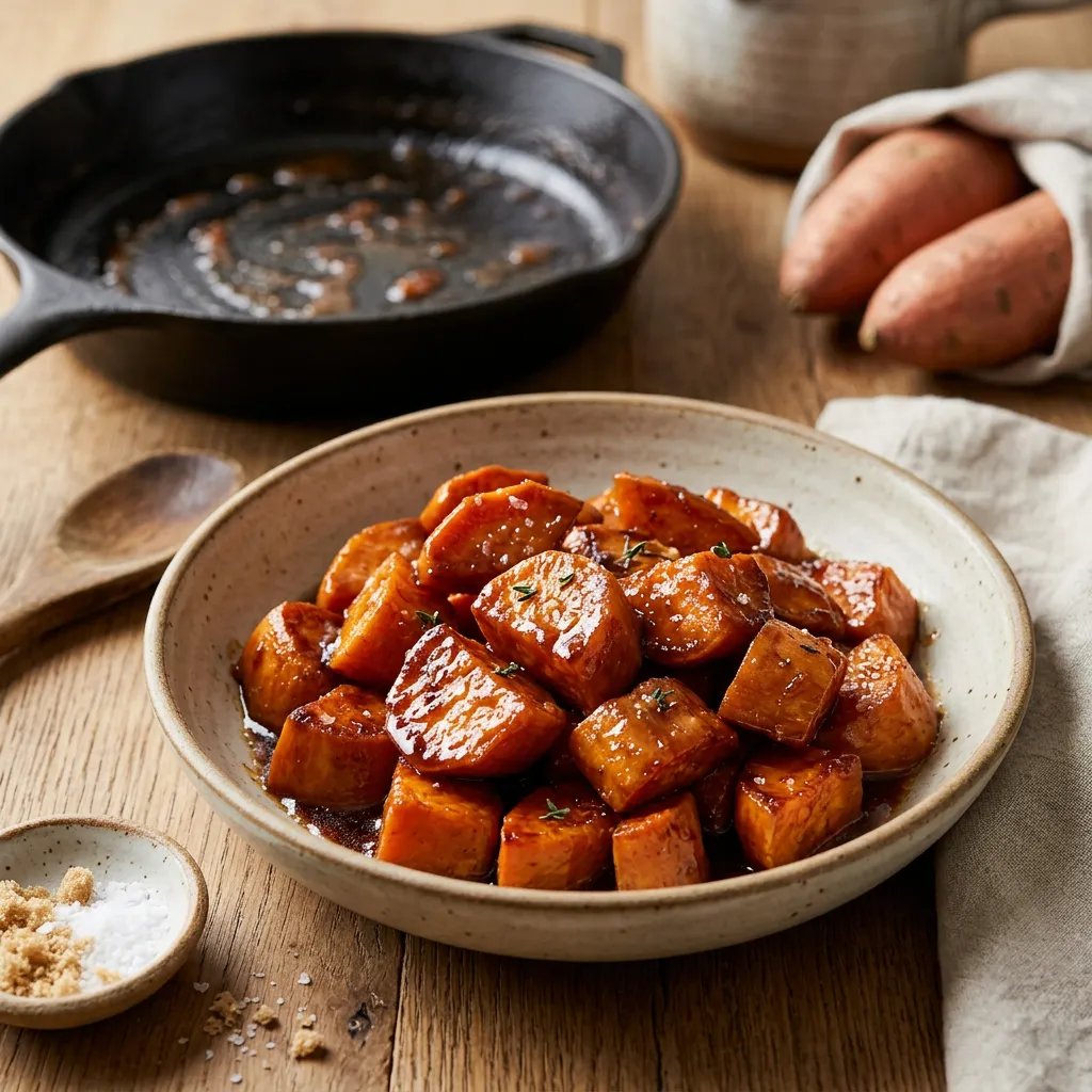 Finished Glazed Sweet Potatoes With Brown Sugar dish