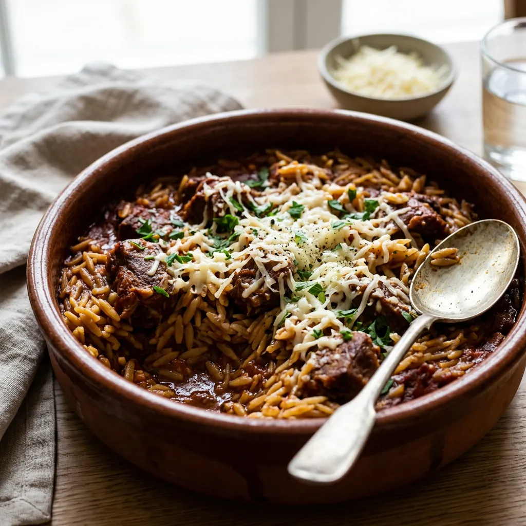 Greek Beef Stew With Orzo Pasta