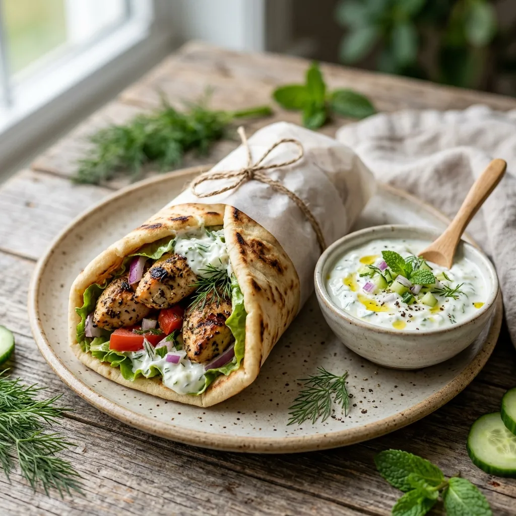 Greek Chicken Souvlaki Gyro Wrap
