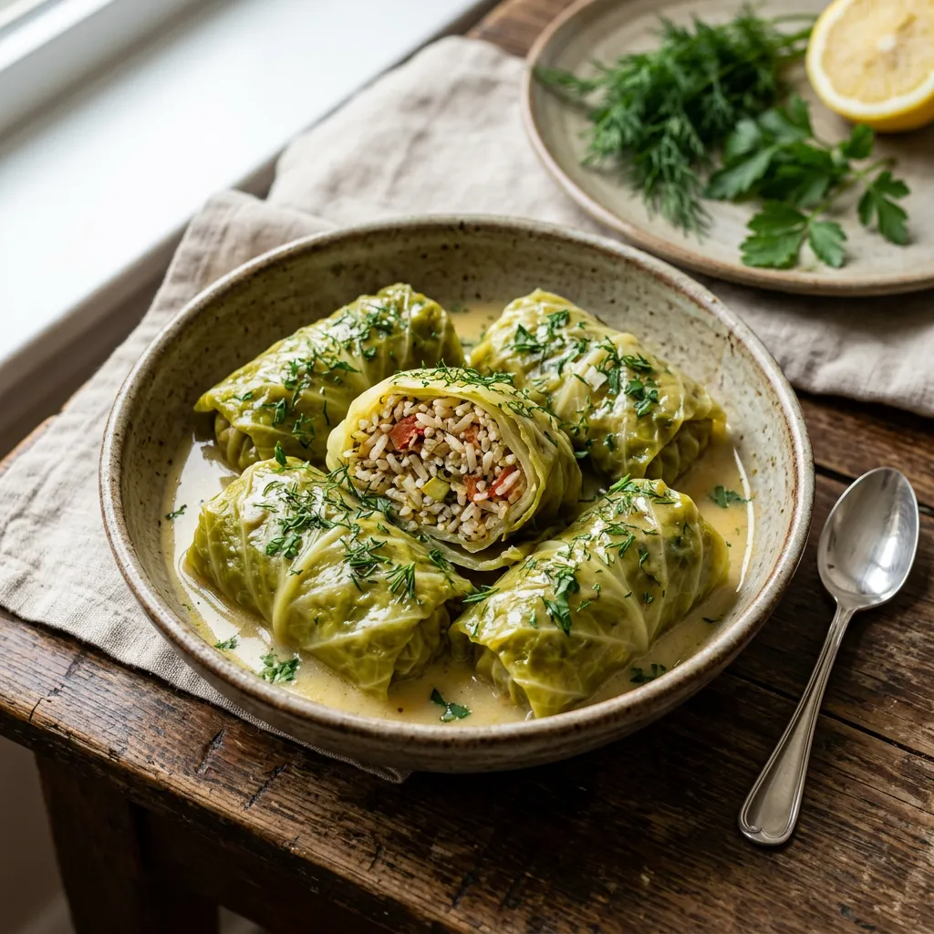 Greek Meatless Stuffed Cabbage Rolls With Rice