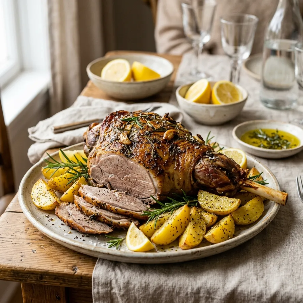 Greek Roast Leg of Lamb With Oven-Roasted Potatoes