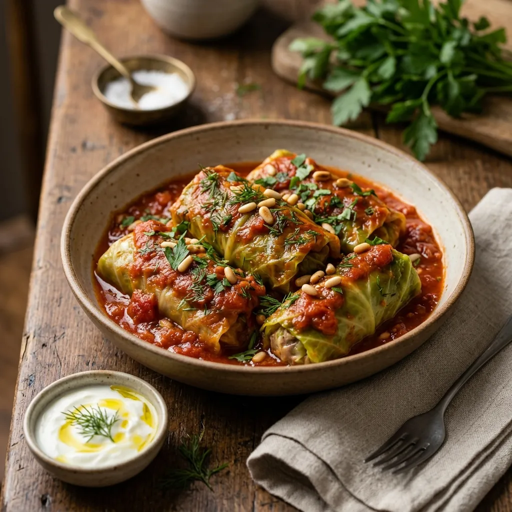 Greek Stuffed Cabbage Rolls (Lahanodolmathes)