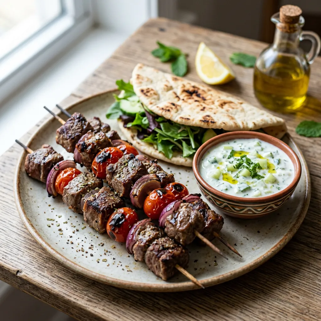 Greek Style Lamb Kabobs With Pita and Tzatziki Sauce Recipe